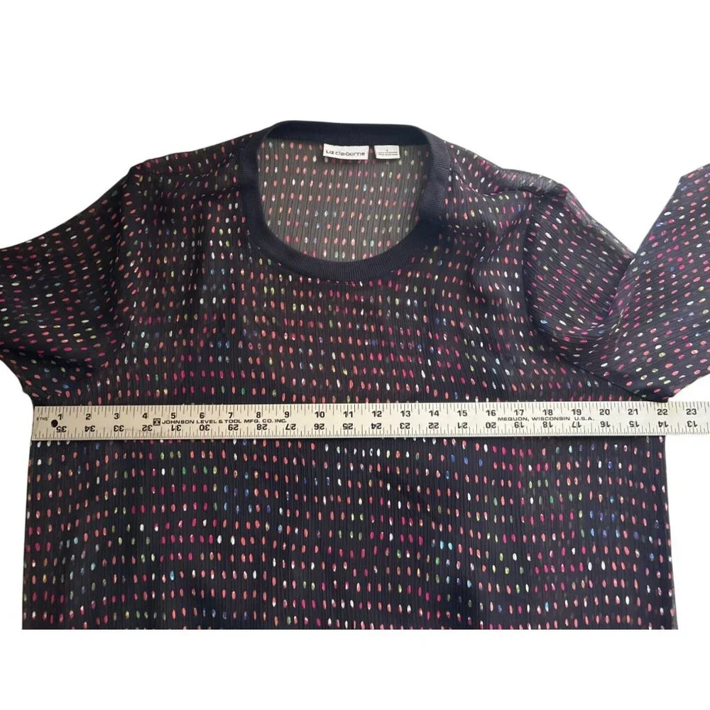 Liz Claiborne Multicolor Polka Dot Sheer Blouse With Attached Cami Size Large